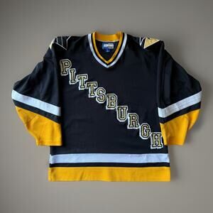 Vintage Pittsburgh Penguins Jersey L Black Yellow 90s NHL Hockey Stanley Cup